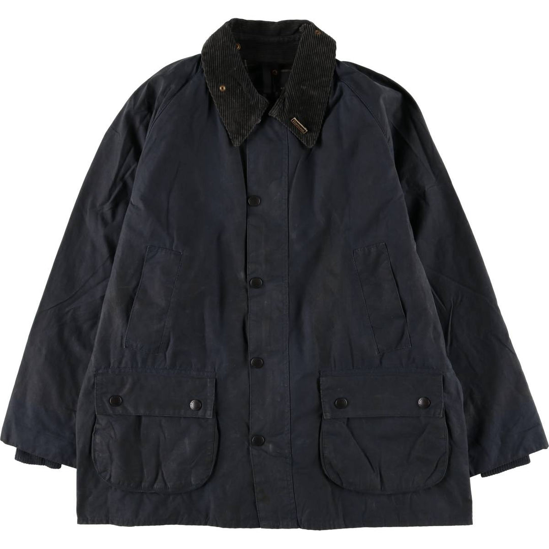 80s-90'S Barbour Bedale Waxed Cotton Oiled Jacket with Old 3 Warrant Badge, Made in England, Men's XL unclear navy blue type Vintage Second Hand