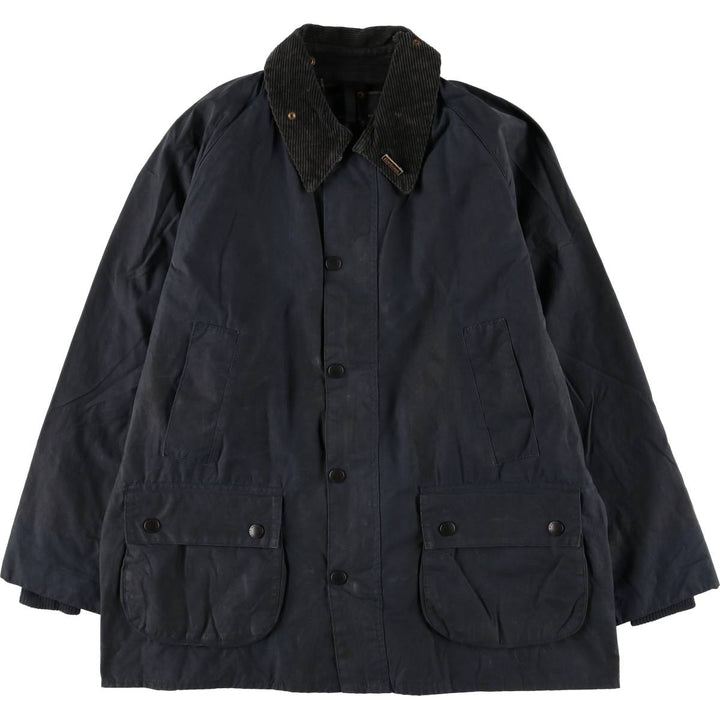 80s-90'S Barbour Bedale Waxed Cotton Oiled Jacket with Old 3 Warrant Badge, Made in England, Men's XL unclear navy blue type Vintage Second Hand