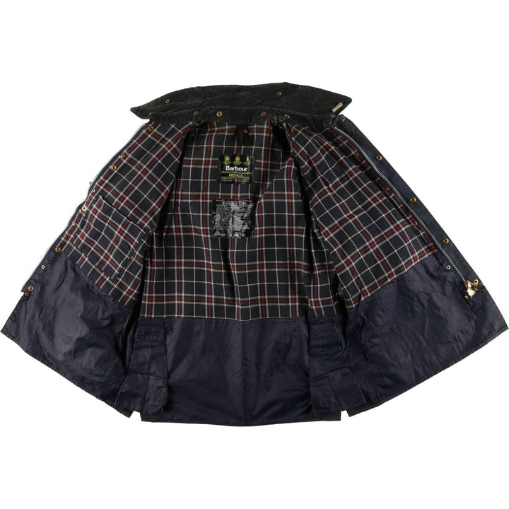 80s-90'S Barbour Bedale Waxed Cotton Oiled Jacket with Old 3 Warrant Badge, Made in England, Men's XL unclear navy blue type Vintage Second Hand