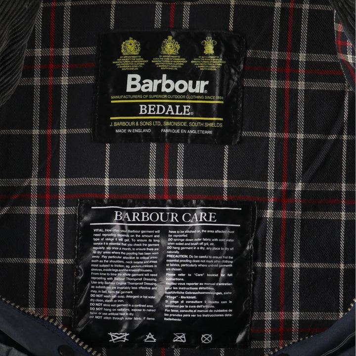 80s-90'S Barbour Bedale Waxed Cotton Oiled Jacket with Old 3 Warrant Badge, Made in England, Men's XL unclear navy blue type Vintage Second Hand
