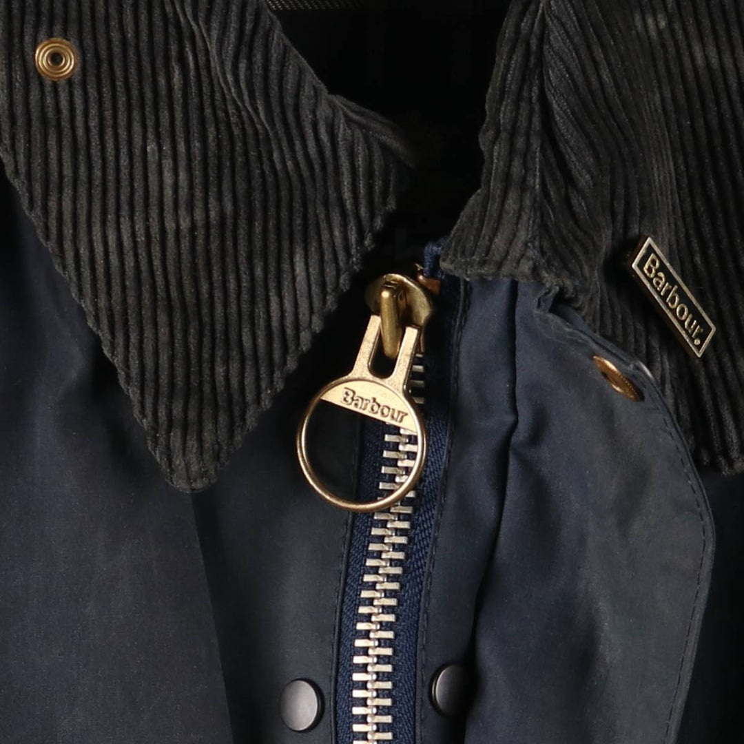 80s-90'S Barbour Bedale Waxed Cotton Oiled Jacket with Old 3 Warrant Badge, Made in England, Men's XL unclear navy blue type Vintage Second Hand