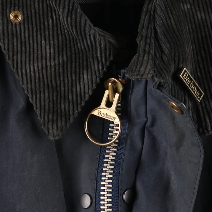 80s-90'S Barbour Bedale Waxed Cotton Oiled Jacket with Old 3 Warrant Badge, Made in England, Men's XL unclear navy blue type Vintage Second Hand