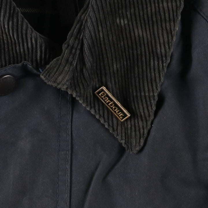 80s-90'S Barbour Bedale Waxed Cotton Oiled Jacket with Old 3 Warrant Badge, Made in England, Men's XL unclear navy blue type Vintage Second Hand