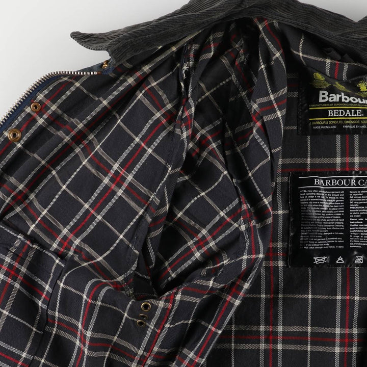 80s-90'S Barbour Bedale Waxed Cotton Oiled Jacket with Old 3 Warrant Badge, Made in England, Men's XL unclear navy blue type Vintage Second Hand
