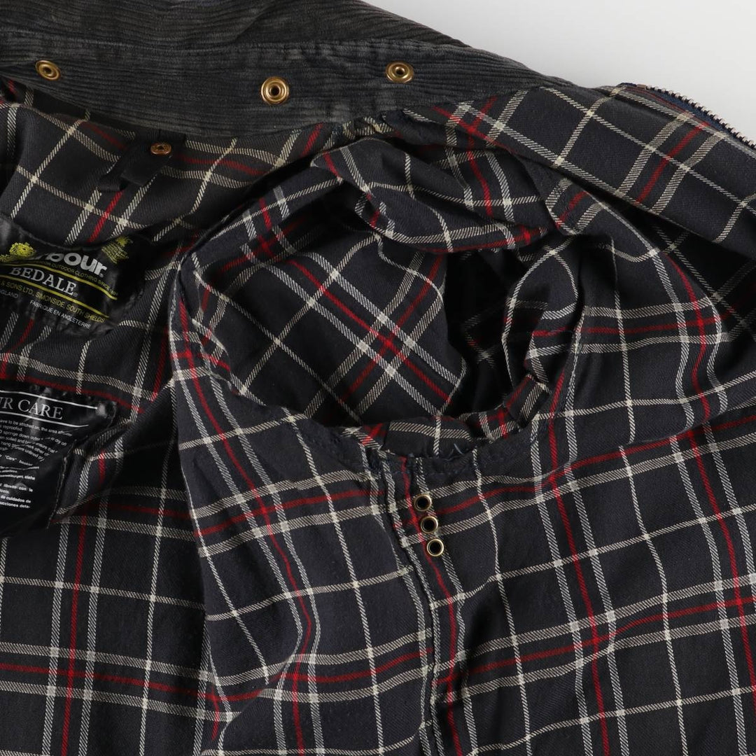 80s-90'S Barbour Bedale Waxed Cotton Oiled Jacket with Old 3 Warrant Badge, Made in England, Men's XL unclear navy blue type Vintage Second Hand