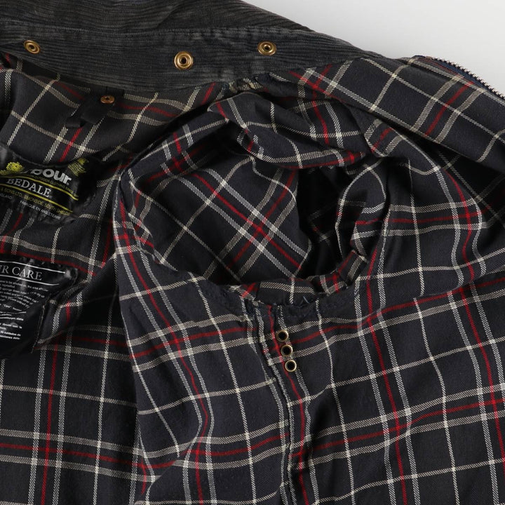 80s-90'S Barbour Bedale Waxed Cotton Oiled Jacket with Old 3 Warrant Badge, Made in England, Men's XL unclear navy blue type Vintage Second Hand