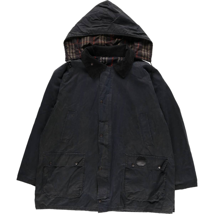 Burberry's padded hooded oiled hunting jacket, made in the UK, men's size XL Waxed cotton navy blue type Vintage Second Hand