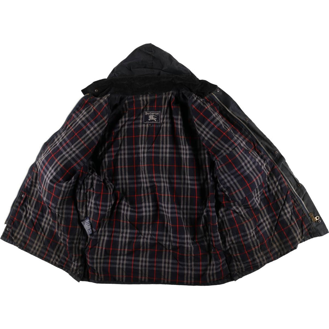 Burberry's padded hooded oiled hunting jacket, made in the UK, men's size XL Waxed cotton navy blue type Vintage Second Hand