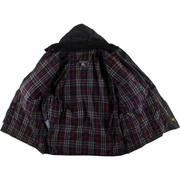 Burberry's padded hooded oiled hunting jacket, made in the UK, men's size XL Waxed cotton navy blue type Vintage Second Hand