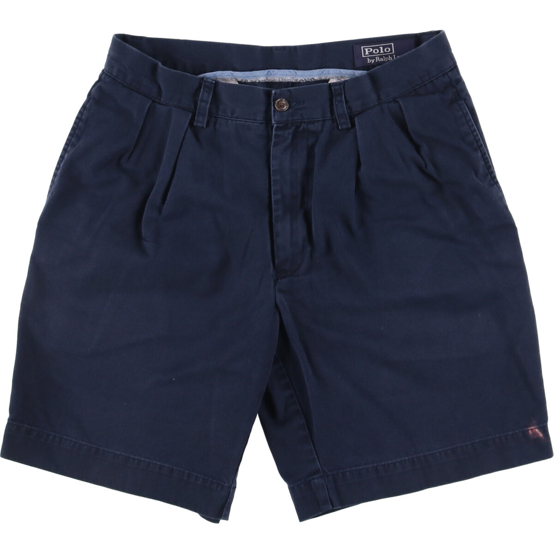 POLO by Ralph Lauren CLASSIC FIT PREATED 9'' two-pleat chino shorts, short pants, men's w30 equivalent cotton navy blue type Vintage Second Hand