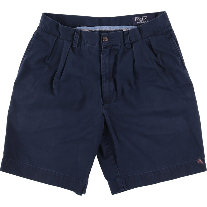 POLO by Ralph Lauren CLASSIC FIT PREATED 9'' two-pleat chino shorts, short pants, men's w30 equivalent cotton navy blue type Vintage Second Hand