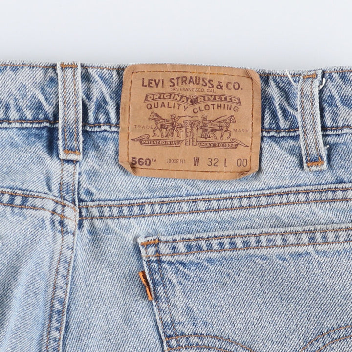 90'S Levi's 560 LOOSE FIT Orange Tab Denim Shorts Men's W33 Vintage cotton Blue type light blue Vintage Second Hand