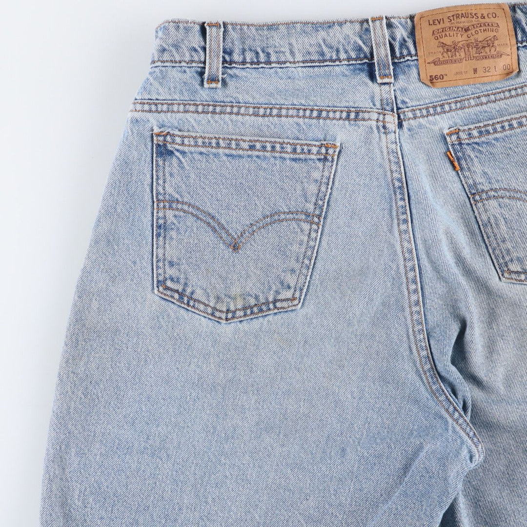 90'S Levi's 560 LOOSE FIT Orange Tab Denim Shorts Men's W33 Vintage cotton Blue type light blue Vintage Second Hand
