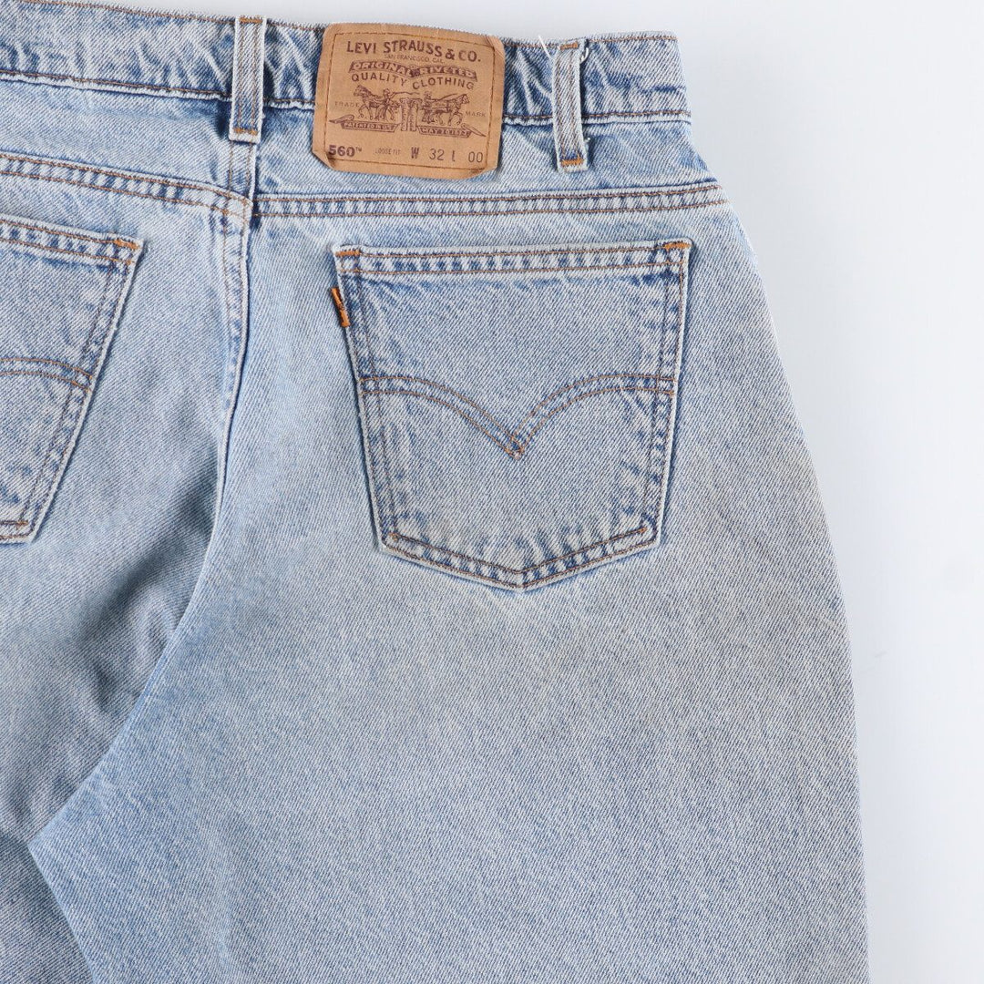 90'S Levi's 560 LOOSE FIT Orange Tab Denim Shorts Men's W33 Vintage cotton Blue type light blue Vintage Second Hand