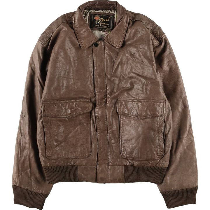 1990'S Reed A-2 Style Padded Leather Flight Jacket, Men's Size Medium, Vintage genuine leather brown type Vintage Second Hand