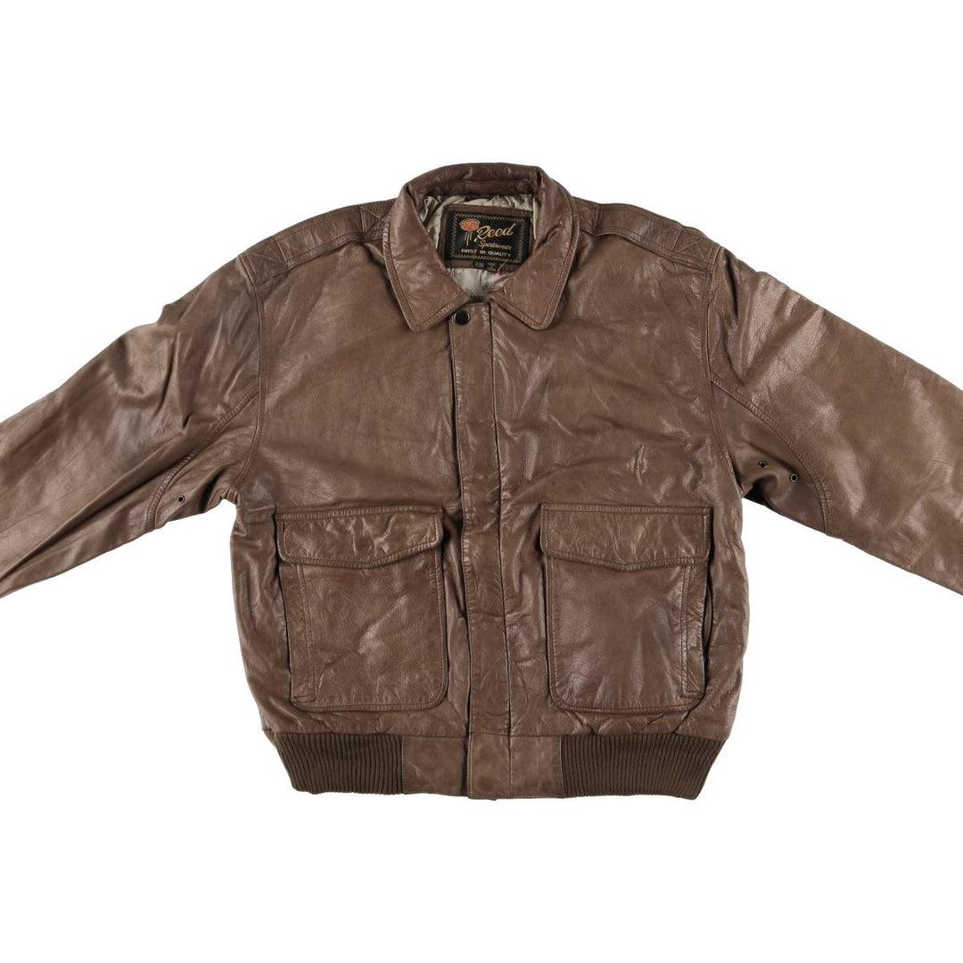 1990'S Reed A-2 Style Padded Leather Flight Jacket, Men's Size Medium, Vintage genuine leather brown type Vintage Second Hand
