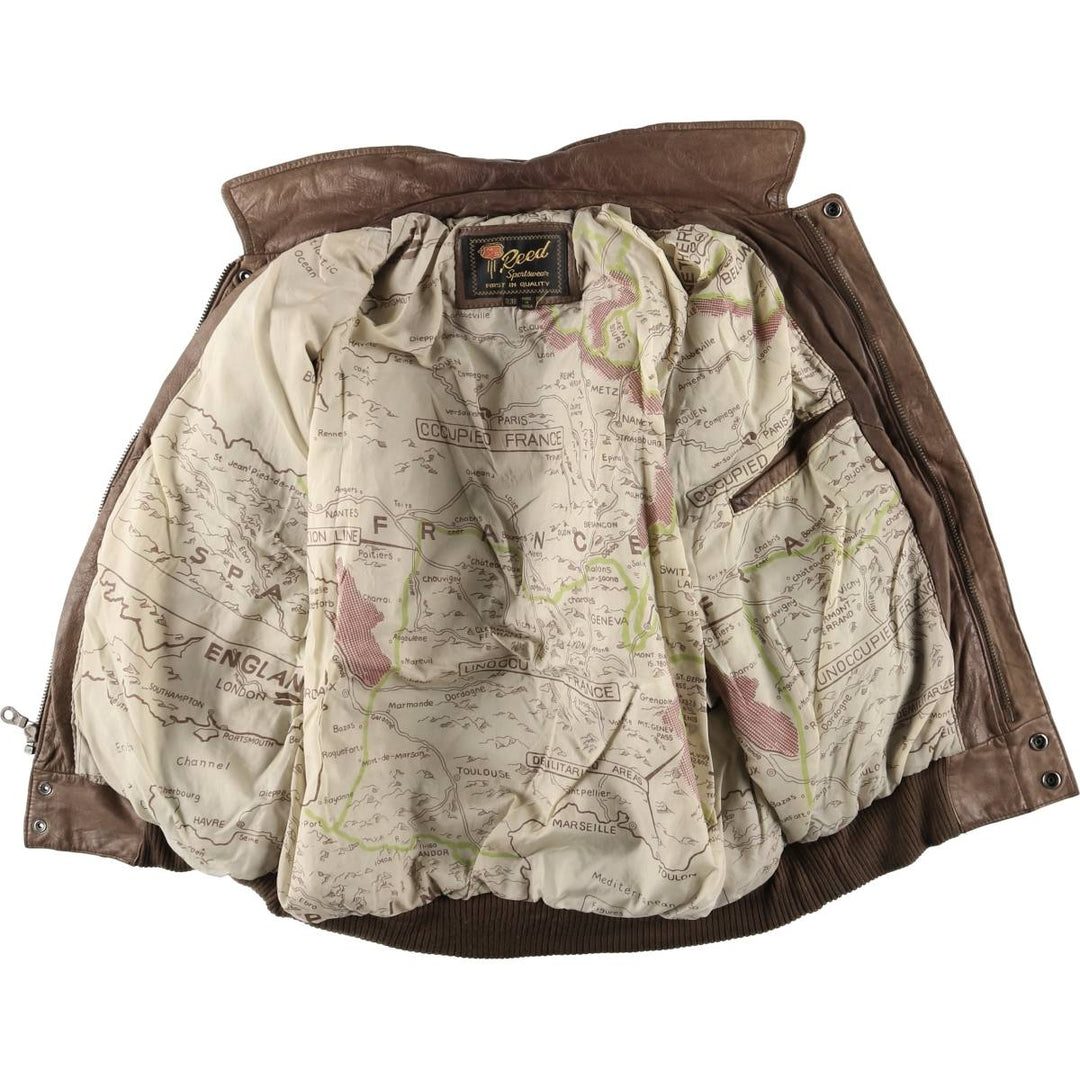 1990'S Reed A-2 Style Padded Leather Flight Jacket, Men's Size Medium, Vintage genuine leather brown type Vintage Second Hand