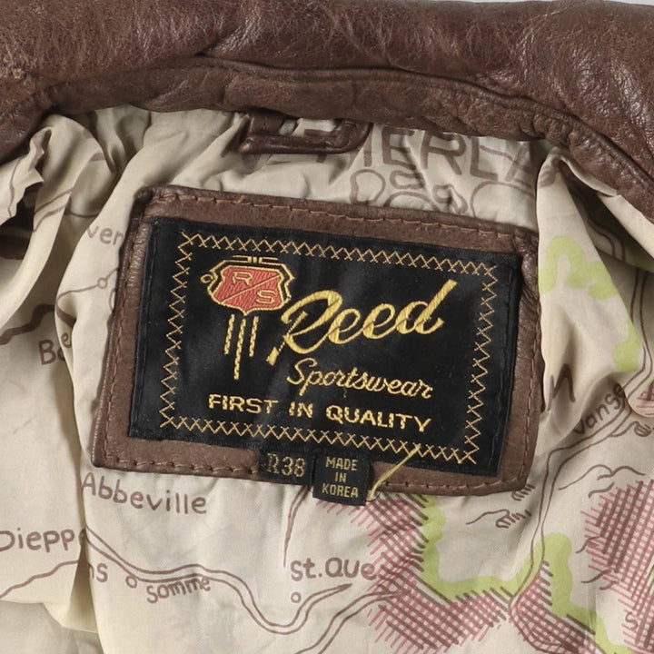 1990'S Reed A-2 Style Padded Leather Flight Jacket, Men's Size Medium, Vintage genuine leather brown type Vintage Second Hand