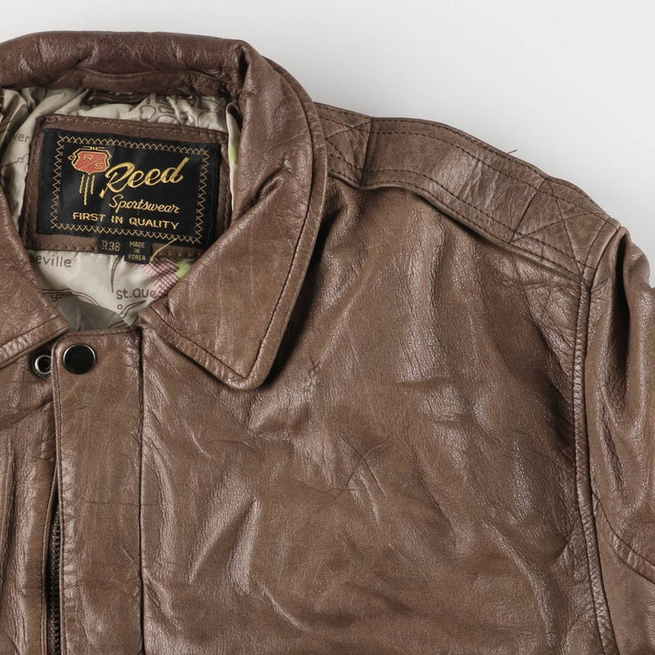 1990'S Reed A-2 Style Padded Leather Flight Jacket, Men's Size Medium, Vintage genuine leather brown type Vintage Second Hand