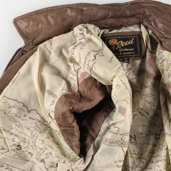 1990'S Reed A-2 Style Padded Leather Flight Jacket, Men's Size Medium, Vintage genuine leather brown type Vintage Second Hand