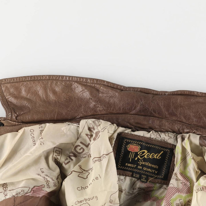 1990'S Reed A-2 Style Padded Leather Flight Jacket, Men's Size Medium, Vintage genuine leather brown type Vintage Second Hand