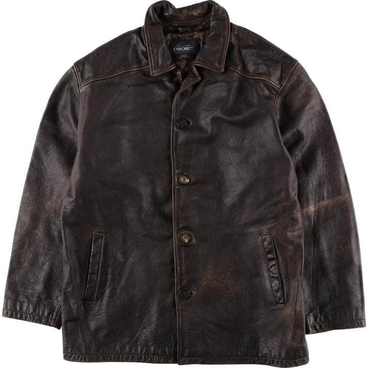 90'S Cherokee Leather Jacket, Men's Size L, Vintage genuine leather brown type Vintage Second Hand