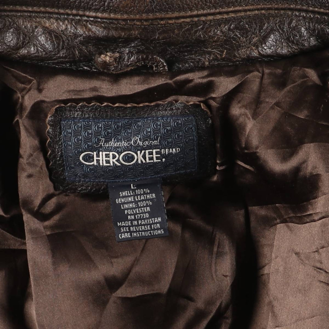 90'S Cherokee Leather Jacket, Men's Size L, Vintage genuine leather brown type Vintage Second Hand