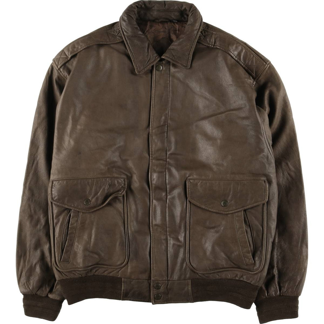 ROUNDTREE and YORKE A-2 Padded Leather Flight Jacket, Men's Size Medium genuine leather brown type Vintage Second Hand