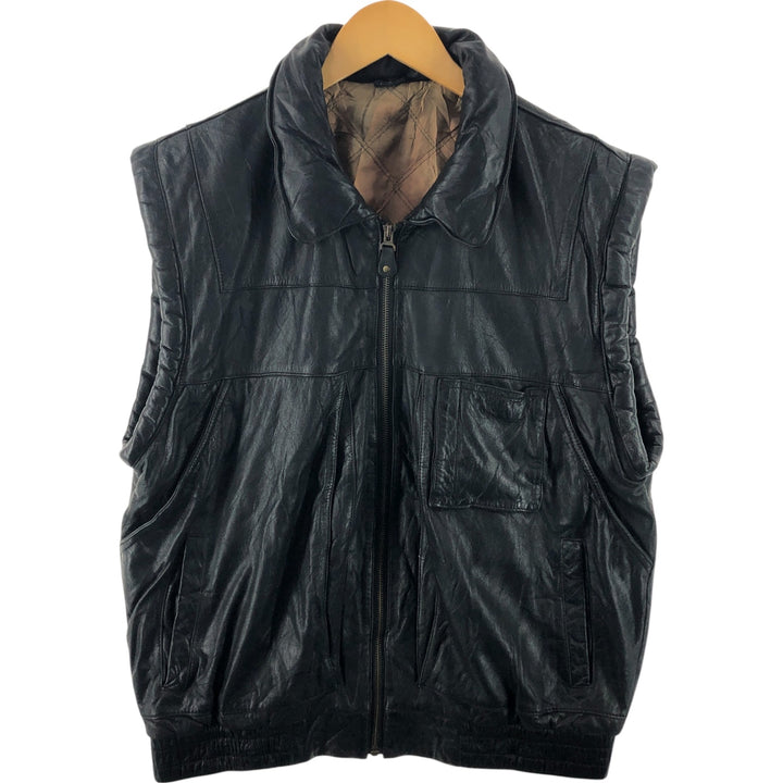 Padded leather vest, men's size L genuine leather black type Vintage Second Hand