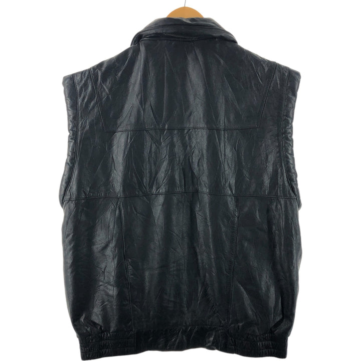 Padded leather vest, men's size L genuine leather black type Vintage Second Hand