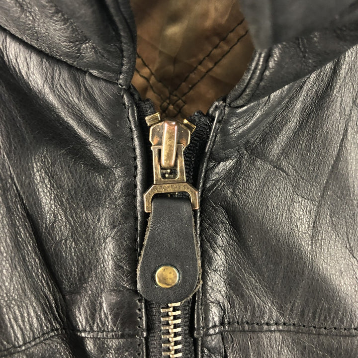 Padded leather vest, men's size L genuine leather black type Vintage Second Hand