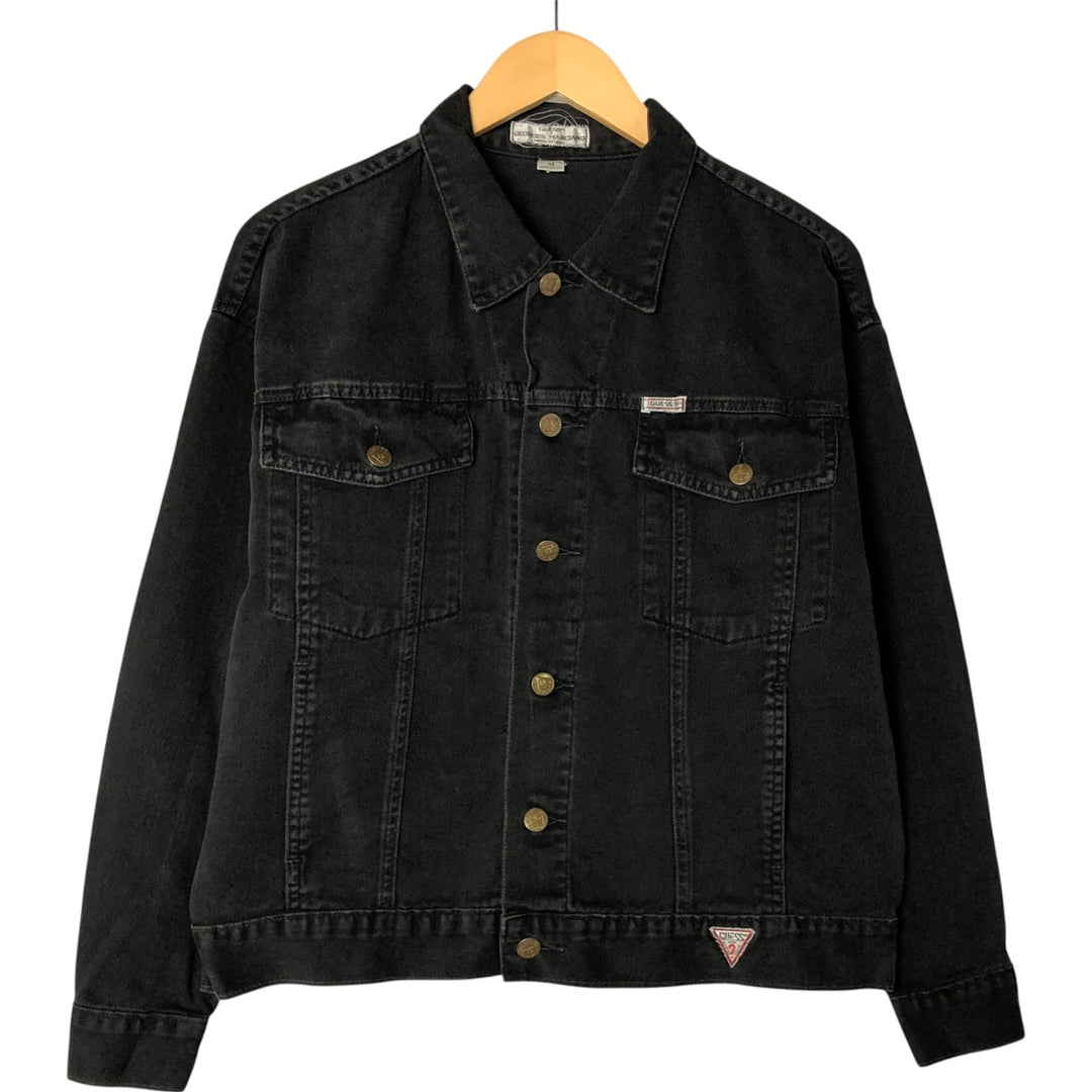 90'S Guess BY GEORGES MARCIANO Black Denim Jacket, Made in USA, Men's M Size, Vintage cotton black type Vintage Second Hand