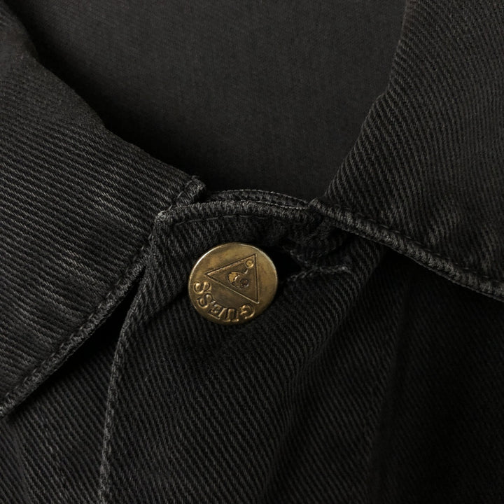 90'S Guess BY GEORGES MARCIANO Black Denim Jacket, Made in USA, Men's M Size, Vintage cotton black type Vintage Second Hand
