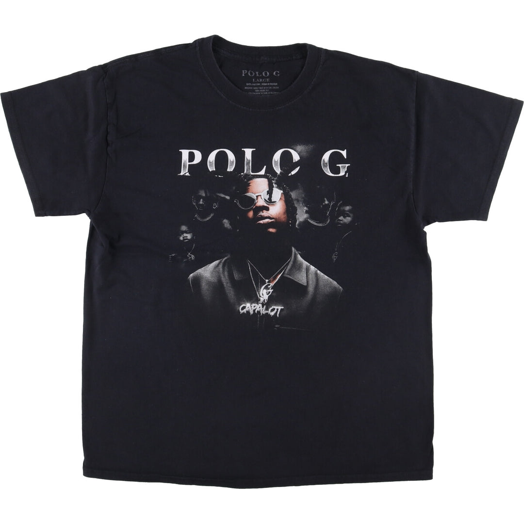 POLO G Pologie Wrap T-shirt Wrap T Men's L size cotton black type Vintage Second Hand