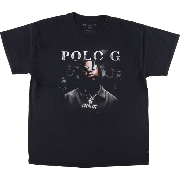 POLO G Pologie Wrap T-shirt Wrap T Men's L size cotton black type Vintage Second Hand