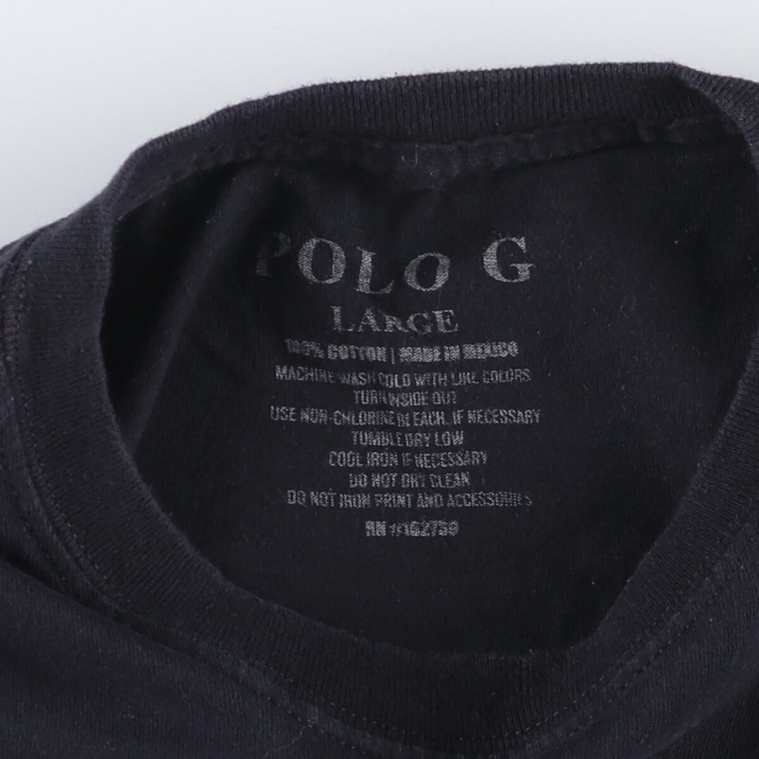 POLO G Pologie Wrap T-shirt Wrap T Men's L size cotton black type Vintage Second Hand
