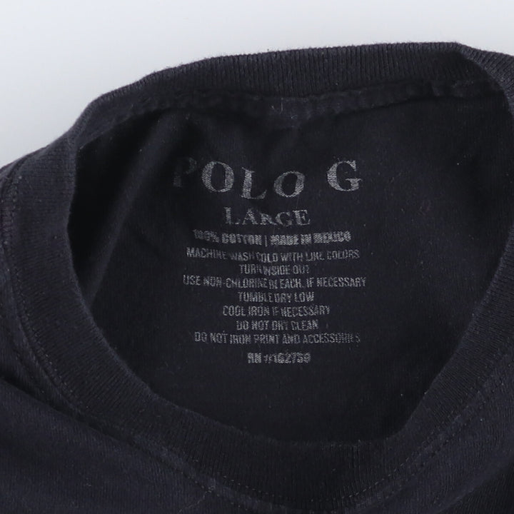 POLO G Pologie Wrap T-shirt Wrap T Men's L size cotton black type Vintage Second Hand