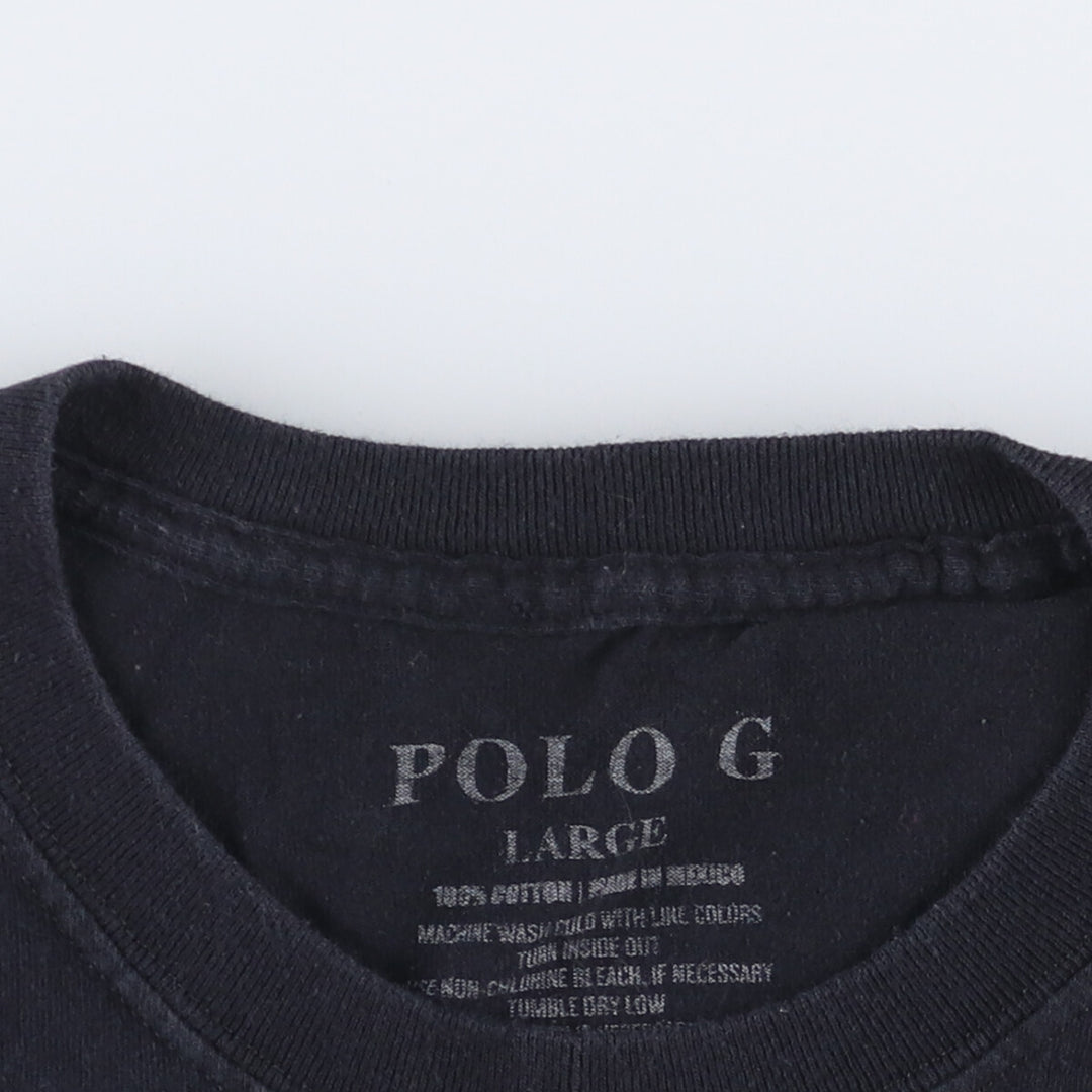 POLO G Pologie Wrap T-shirt Wrap T Men's L size cotton black type Vintage Second Hand