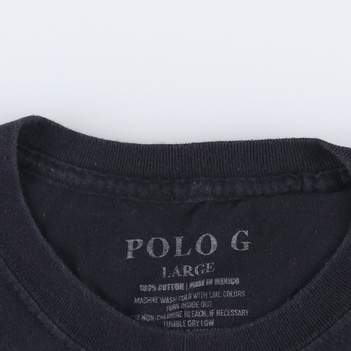 POLO G Pologie Wrap T-shirt Wrap T Men's L size cotton black type Vintage Second Hand