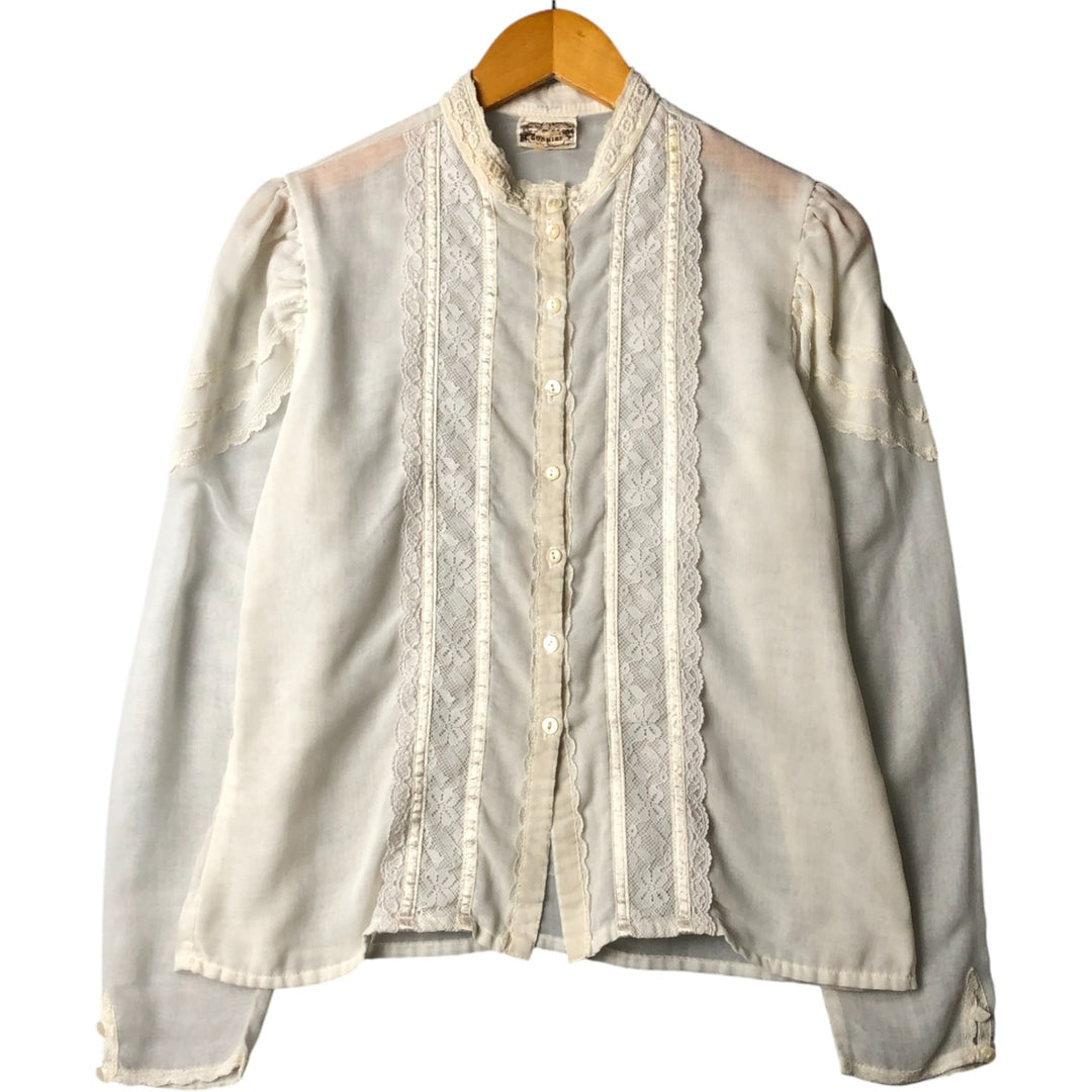 70'S Gunne Sax Gunnies stand collar long sleeve ruffle blouse women's size S vintage unclear white type Vintage Second Hand