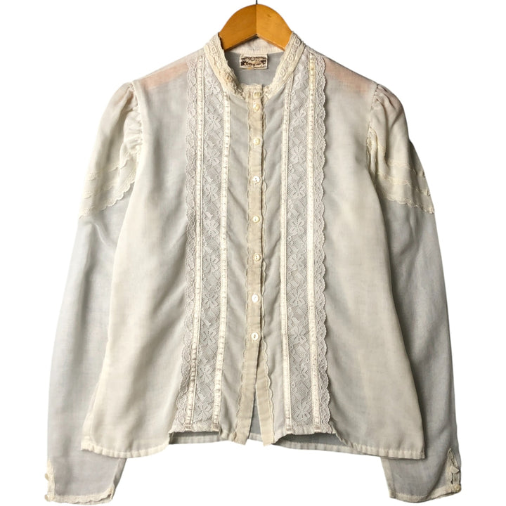 70'S Gunne Sax Gunnies stand collar long sleeve ruffle blouse women's size S vintage unclear white type Vintage Second Hand