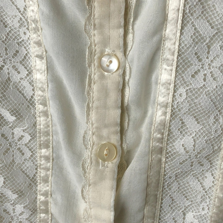 70'S Gunne Sax Gunnies stand collar long sleeve ruffle blouse women's size S vintage unclear white type Vintage Second Hand