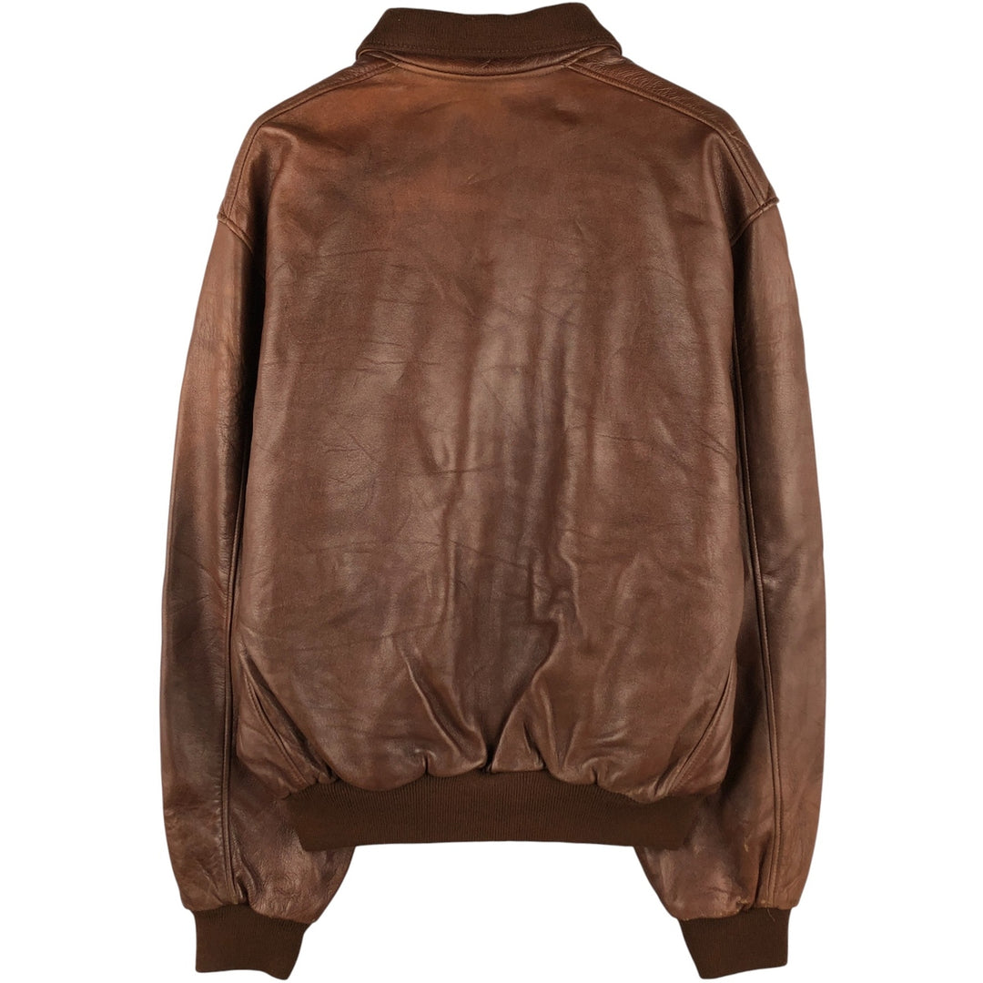 Chevignon padded leather jacket, men's size L Genuine Leather Lamb Leather brown type Vintage Second Hand