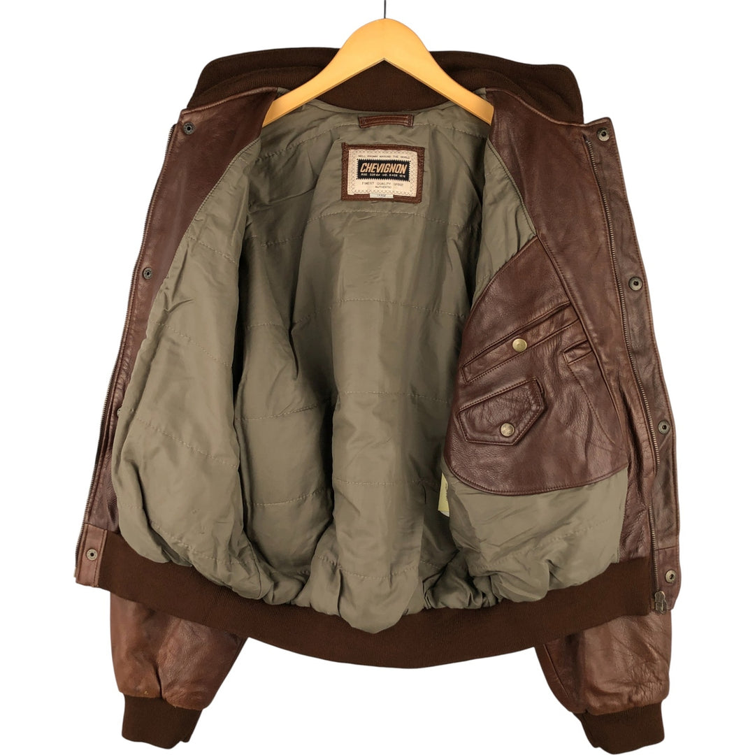 Chevignon padded leather jacket, men's size L Genuine Leather Lamb Leather brown type Vintage Second Hand