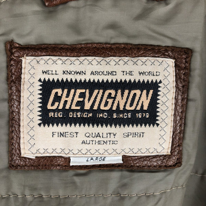 Chevignon padded leather jacket, men's size L Genuine Leather Lamb Leather brown type Vintage Second Hand