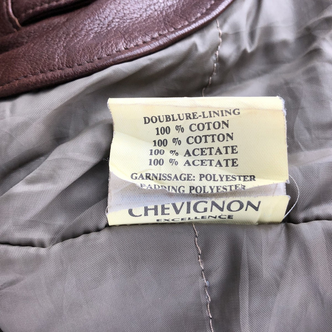 Chevignon padded leather jacket, men's size L Genuine Leather Lamb Leather brown type Vintage Second Hand