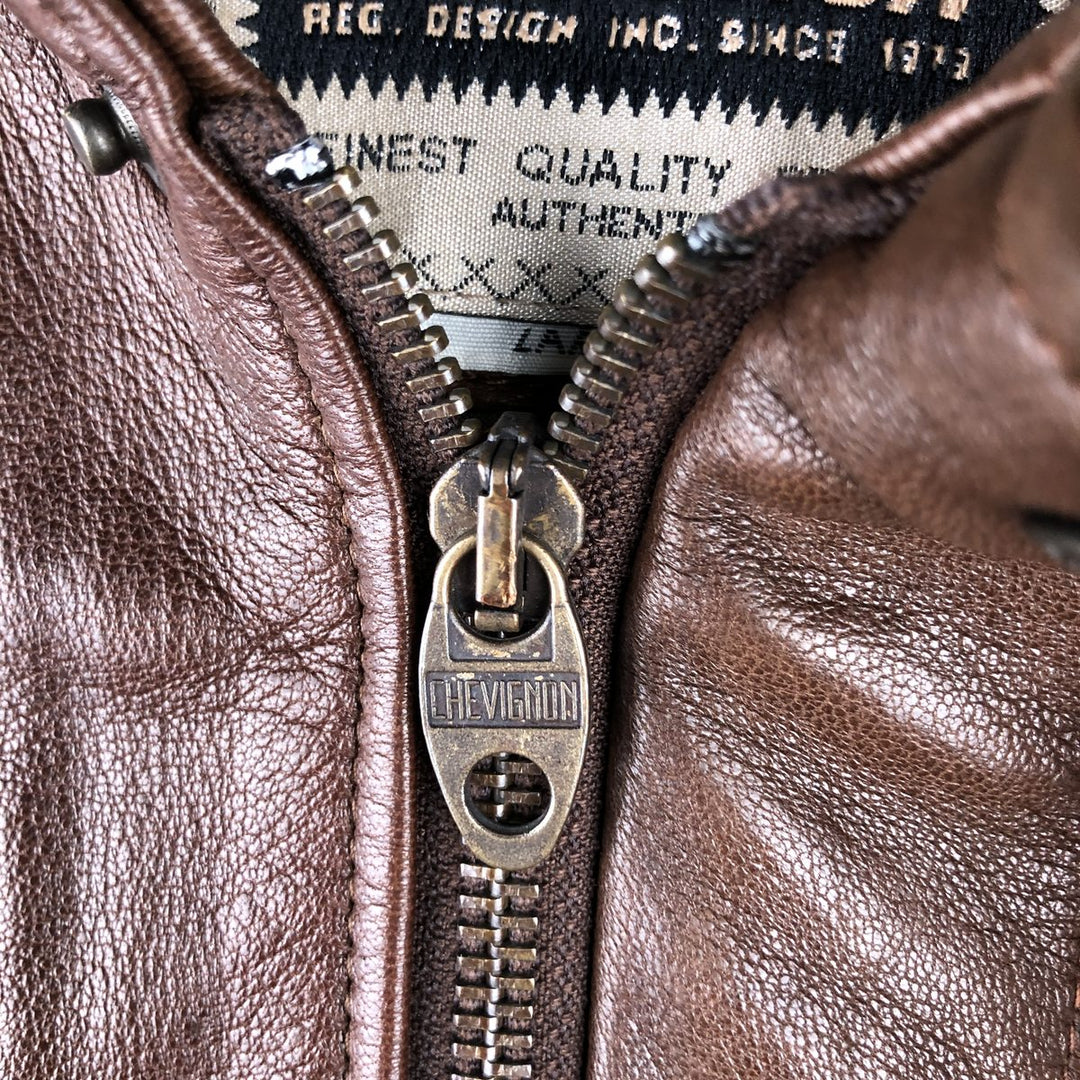 Chevignon padded leather jacket, men's size L Genuine Leather Lamb Leather brown type Vintage Second Hand