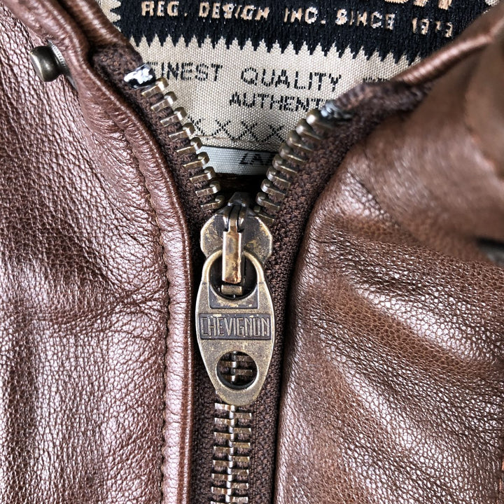 Chevignon padded leather jacket, men's size L Genuine Leather Lamb Leather brown type Vintage Second Hand