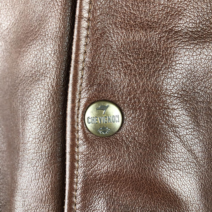 Chevignon padded leather jacket, men's size L Genuine Leather Lamb Leather brown type Vintage Second Hand