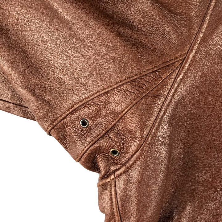 Chevignon padded leather jacket, men's size L Genuine Leather Lamb Leather brown type Vintage Second Hand